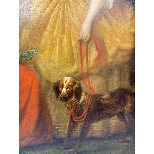 Portraiture Eduard L. Roelant Mid-19th Century Oil Portrait of Two Sisters With Their Dog For Sale - Image 3 of 12