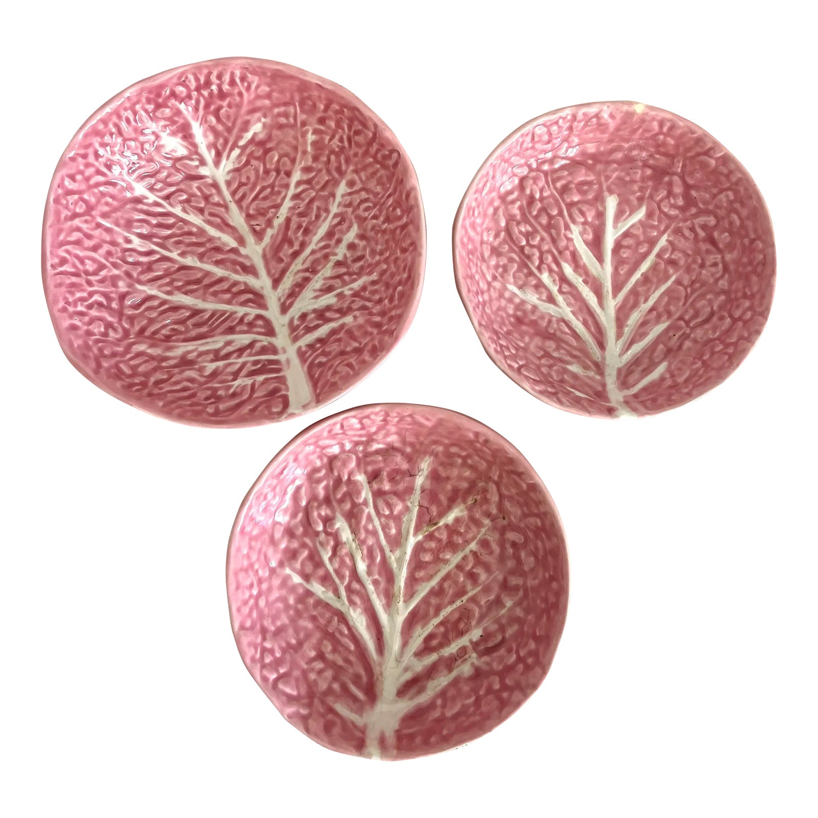 Vintage Pink Cabbage Leaf Majolica Bowls Set of 3 Chairish