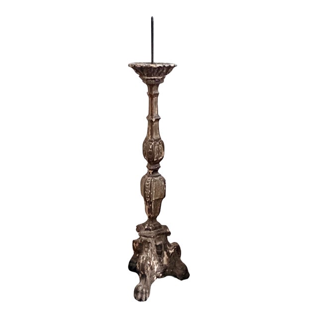 18th C.Italian Church Alter Candlestick Fitted as Floor Lamp, Needs Lamp Parts, 38” H For Sale