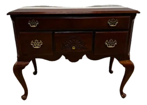 Vintage Queen Anne Style Mahogany Lowboy Dresser / Console Table With Shell Carving