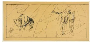 Jacques Villon, Signs of the Zodiac, Taurus and Gemini, Drawing in Ink, 1937
