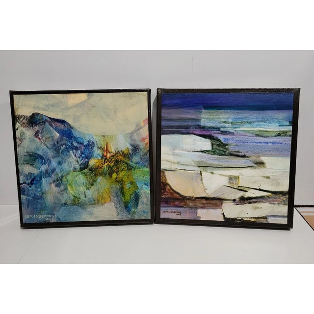 1990 "Sea Patterns" Contemporary Acrylic Abstract Paintings by Carol Barnes- a Pair For Sale - Image 10 of 10