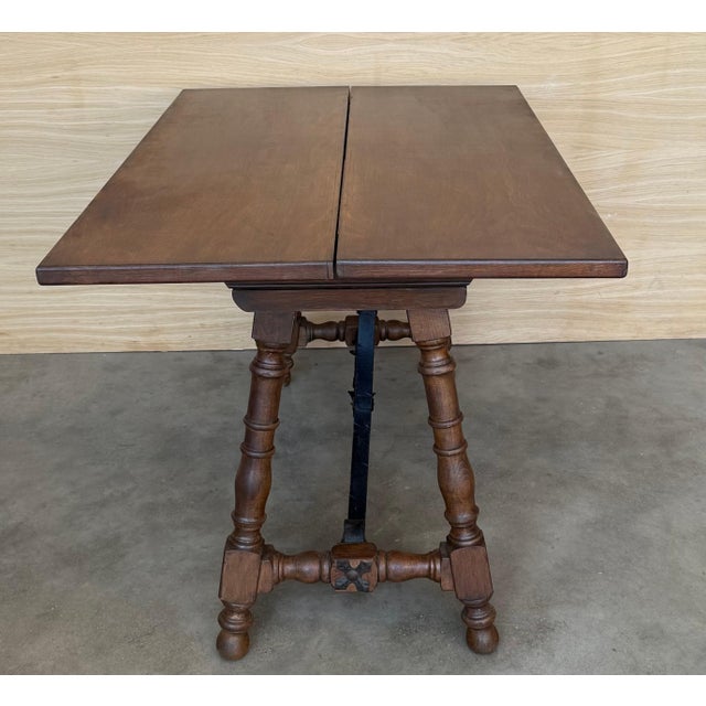 20th Century Spanish Console Fold Out Farm Table with Wood Stretcher For Sale - Image 17 of 18