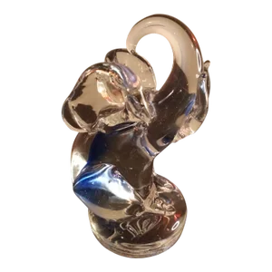 1980s Clear With Blue Hue Art Glass Trunk Up Elephant Figurine