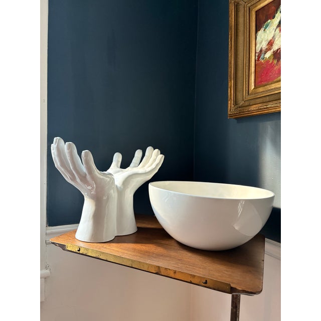 White Monumental Vintage Italian White Ceramic Hands Bowl Sculpture, Made in Italy For Sale - Image 8 of 11