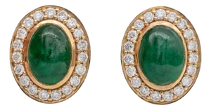 Emerald Stud Earrings With Earth Mined Diamonds in Solid 14k Gold, Oval 8x7mm, Pair