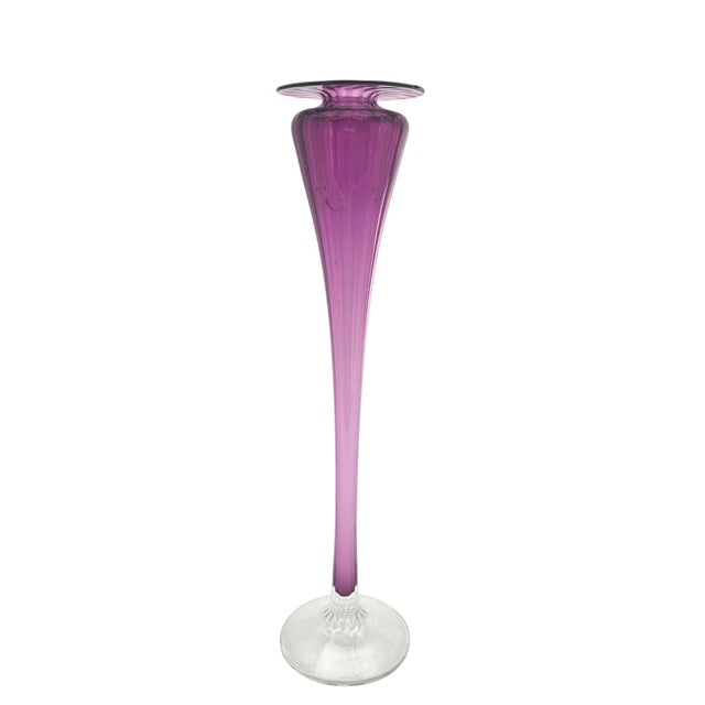 Young & Constantin Young & Constantin Signed Ruby Glass Trumpet Bud Vase Ribbed Studio Art 13" For Sale - Image 4 of 10