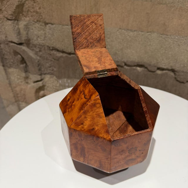 Art Deco French Polyhedral Box Crafted From Burled Wood Custom For Sale - Image 11 of 13