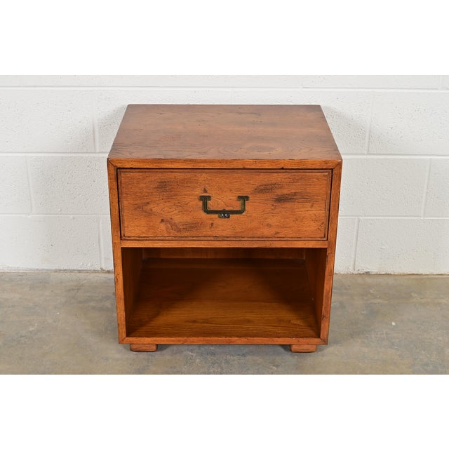 An exceptional Mid-Century Modern Campaign oak nightstand or end table By Henredon, "Artefacts" Collection USA, Circa...