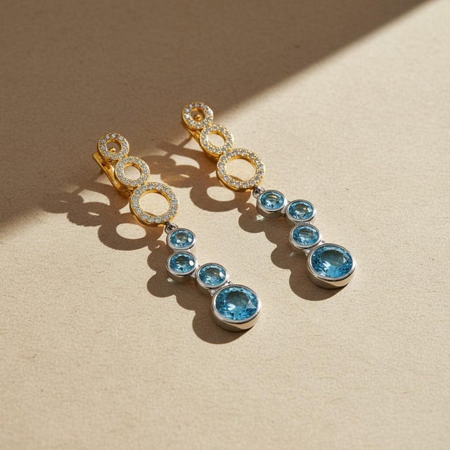 Drop Earrings With Natural Sky Blue Topaz, Silver, Gold, Pair For Sale - Image 6 of 7
