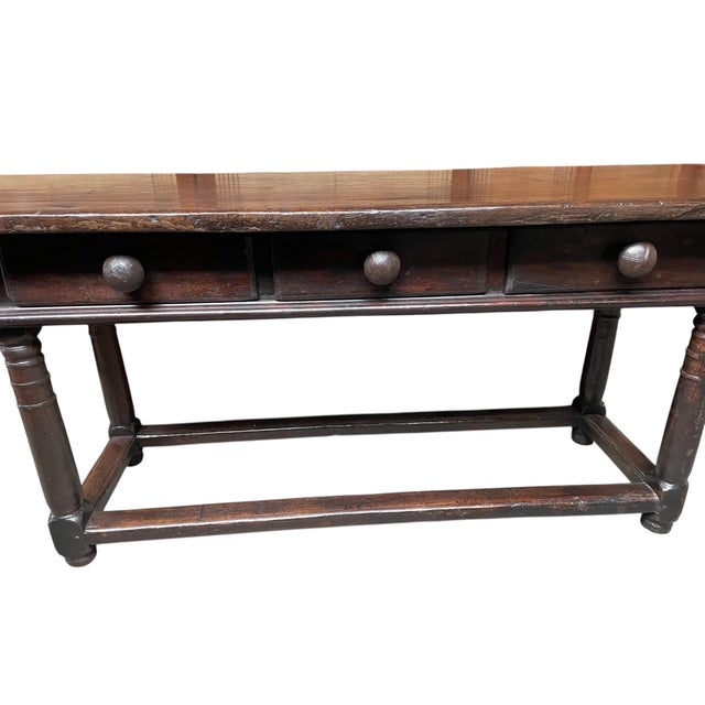 Spanish Walnut Refectory Table with Drawers, Wrought Iron Ball Handles and Turned Legs, 1600s For Sale - Image 9 of 9
