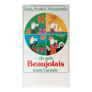 1970s French Wine Poster - Frais, Fruités, Bouquetés: De Gais Beaujoulais