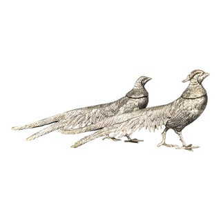 Pair of Antique Italian Silver Plated Pheasants For Sale
