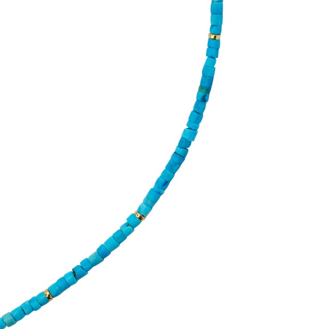 Tiny Turquoise Tube Gold Bead Necklace For Sale - Image 4 of 12