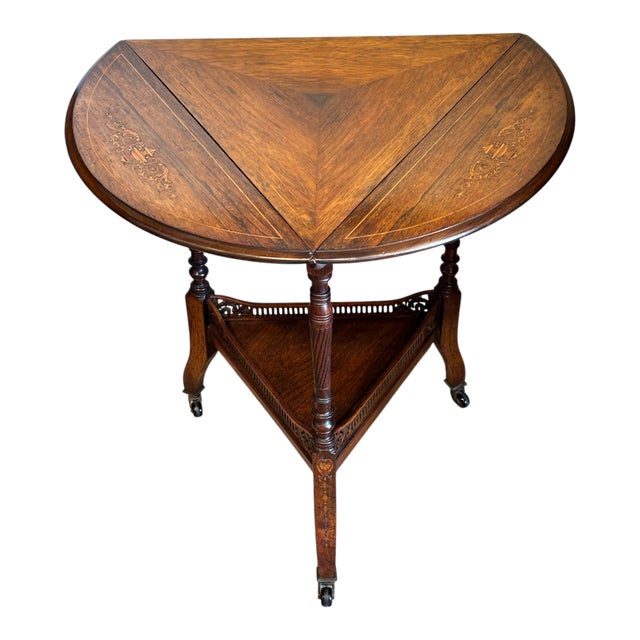Brown Triangular Rosewood Late Victorian Drop Leaf Table - Late 19th Century For Sale - Image 8 of 12