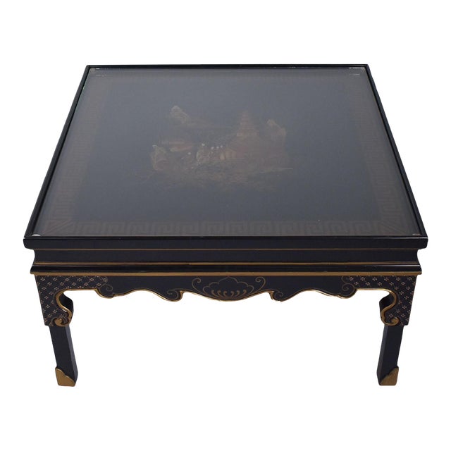 1960s Black Chinoiserie Coffee Table For Sale
