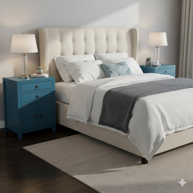 Oriental Distressed Bold Bolection Blue 2 Drawers End Table Nightstand For Sale In San Francisco - Image 6 of 6