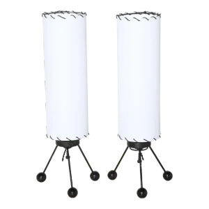 Small Verplex Co. Black Tripod Table Lamps with White Linen Shades, 1950 - A Pair