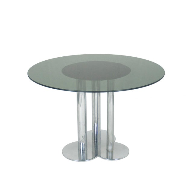Vintage Round Smoked Glass and Chrome-Plated Trifoglio Table by Sergio Asti for Poltronova, 1969 For Sale - Image 13 of 13