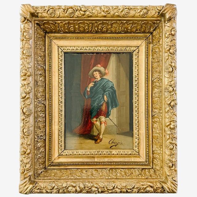 Italian 19th Century Italian Cavalier Portrait Oil Paintings in Ornate Giltwood Frames, 1850 & Signed - A Pair For Sale - Image 3 of 15
