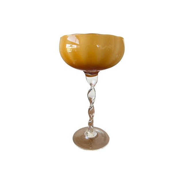 Vintage Rare Butterscotch Empoli Glass Snifter Goblet Carafe Italian Italy 1960s For Sale In Palm Springs - Image 6 of 8