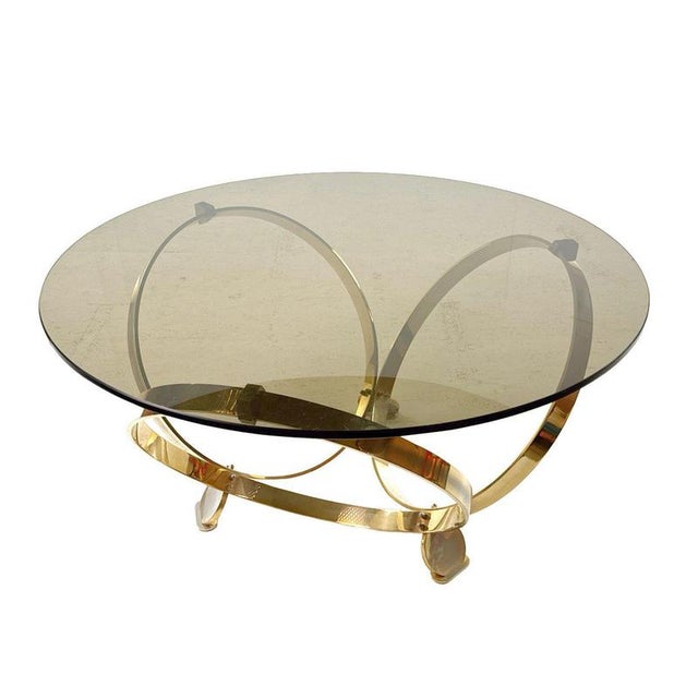 Ronald Schmitt Round Coffee Table in Brass with Smoked Glass Top by Knut Hesterberg, 1970s For Sale - Image 4 of 10