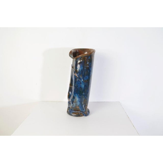 Large Studio Ceramic Vase in Blue and Brown Glaze, Italy, 1969 For Sale - Image 4 of 8
