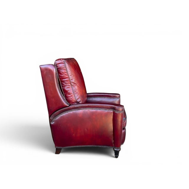 Pair of Vintage English Wingback Recliners in Burgundy Oxblood Leather For Sale - Image 14 of 16
