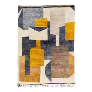 Modern Moroccan Beige Handmade Abstract Designed Wool Rug
