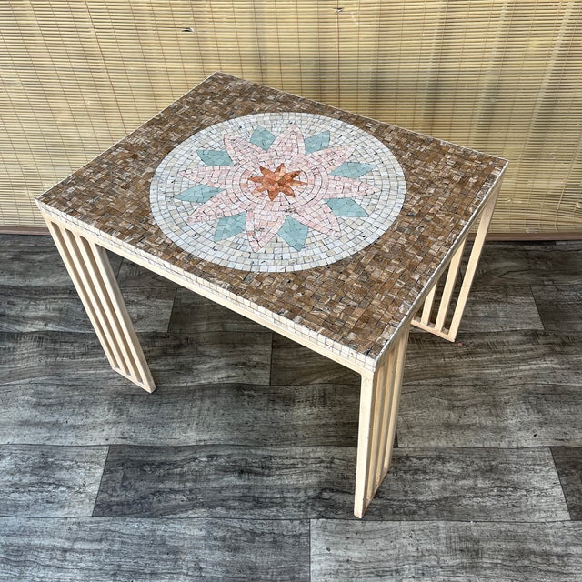 Mid-Century Modern Postmodern Modern Mosaic Top Side Table. Circa 1980s For Sale - Image 3 of 17