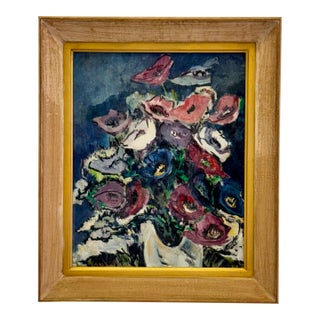 French Modernist Oil on Canvas Still Life of Anemones, Nice, France For Sale
