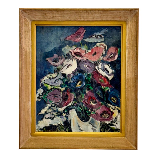 French Modernist Oil on Canvas Still Life of Anemones, Nice, France For Sale