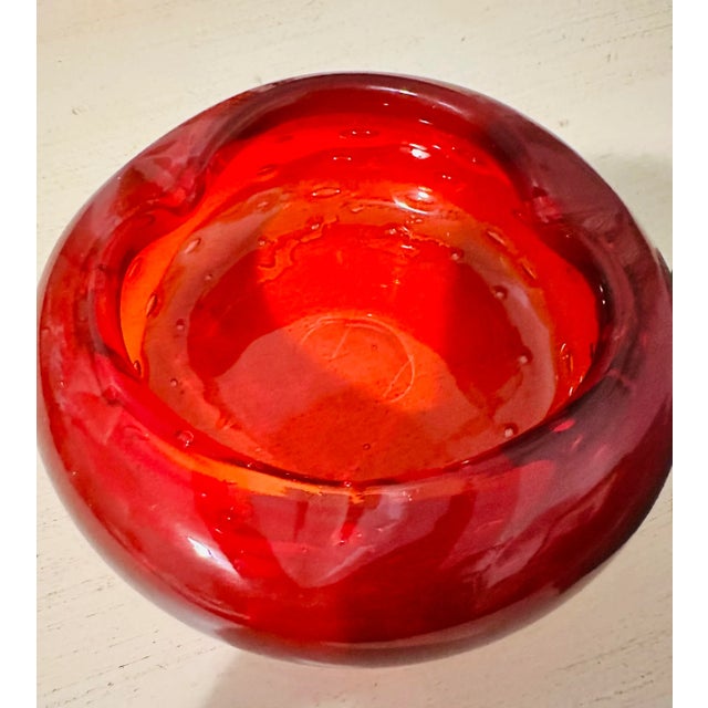 Red Vintage Red Italian Murano Ashtray With Controlled Bubble, Circa 1950’s For Sale - Image 8 of 8