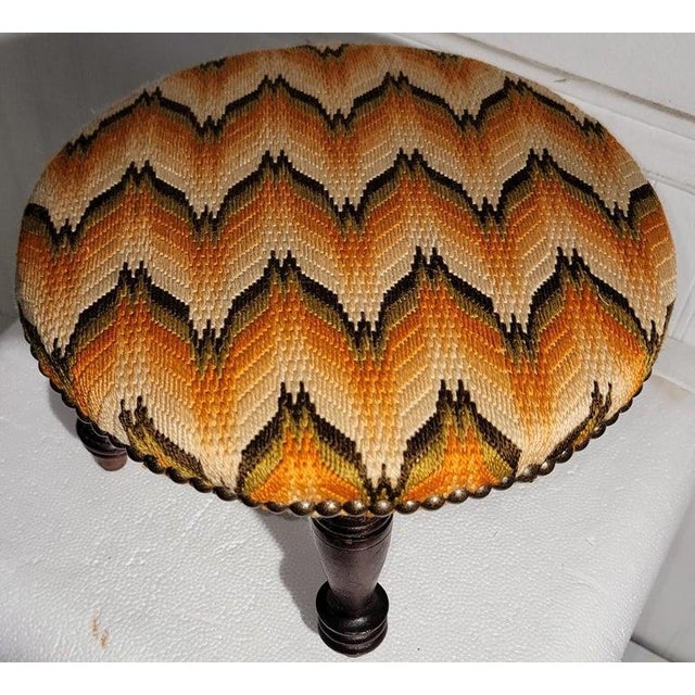 Mid 19th Century Early 19th Century Flame Stitch Hand Made Stool For Sale - Image 5 of 6