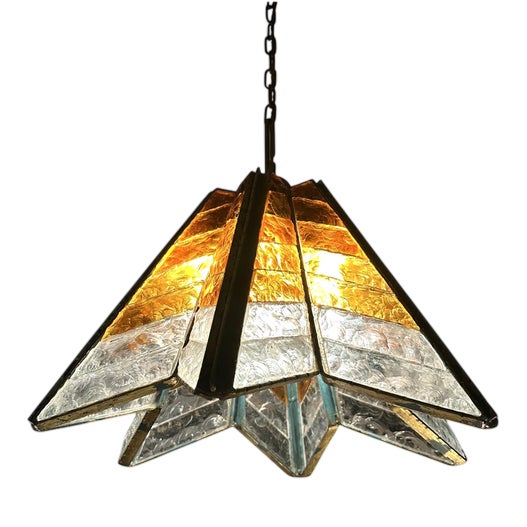 Amber Clear Glass Pendant Light from Poliarte, 1970s For Sale