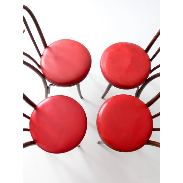Vintage Mid-Century ZPM Radomsko Bentwood Dining Chairs Set of 4 With Red Seats For Sale - Image 4 of 18