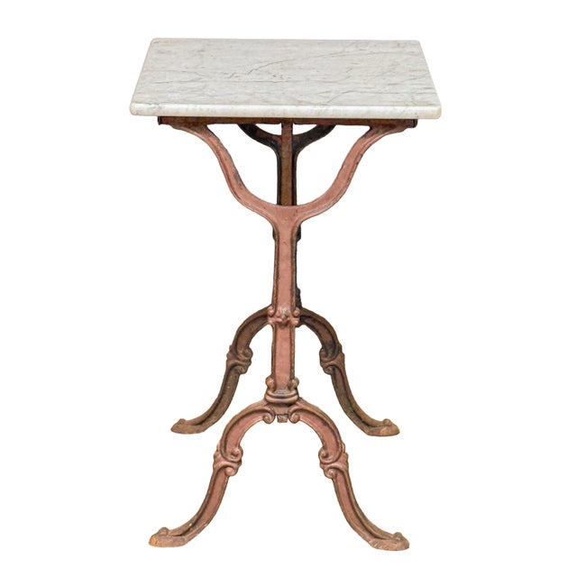 French Bistro Table With Figured White Marble Top and Cast Iron Base For Sale In Austin - Image 6 of 12