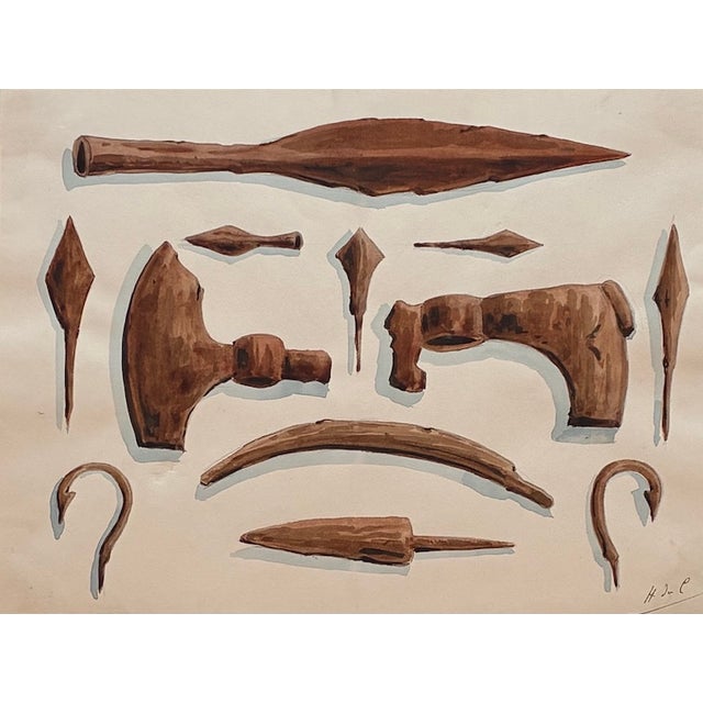 Antique Watercolor Bronze Age Tools From the Dmitry Samokvasov Collection in Moscow c.1910 For Sale - Image 9 of 17