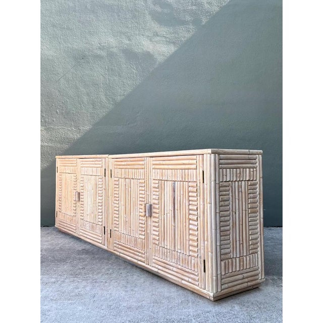 Vintage Monumental Washed Rattan Credenza For Sale - Image 12 of 12