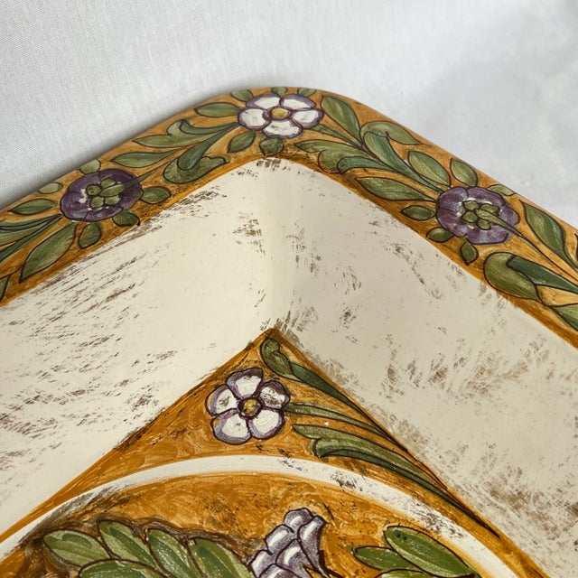 Italian Hand Painted Square Ceramic Wall Plate For Sale - Image 11 of 12