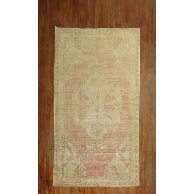 Folk Art Vintage Zabihi Collection Soft Pink Oushak Gallery Size Rug - 6'3" x 11'9" For Sale - Image 3 of 10