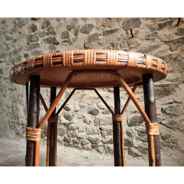 Mid-Century Modern Mid-Century Round Bamboo and Wood Side Table, 1960s For Sale - Image 3 of 11