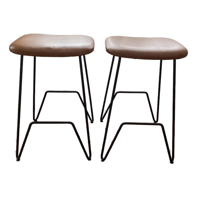Modern Brazilian Metal Counter Stool, Set of 2 For Sale
