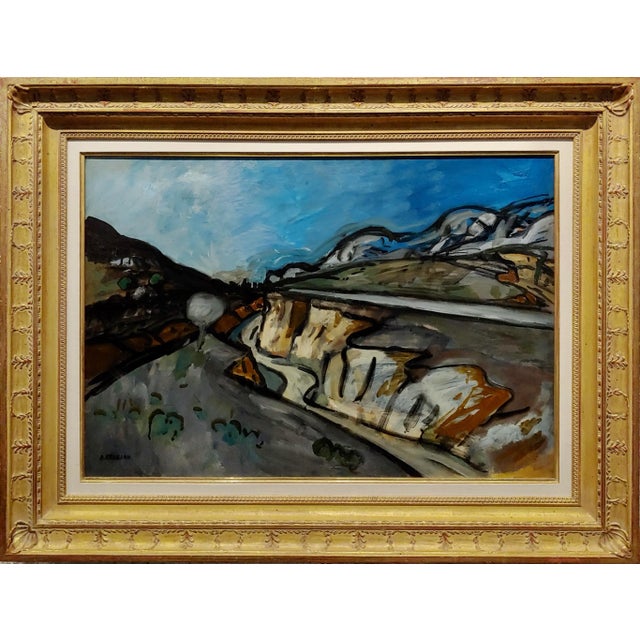 Auguste Chabaud -1940s Fauvist Landscape with Winding Road -Oil painting oil painting on panel -signed -circa 1940s/50s...