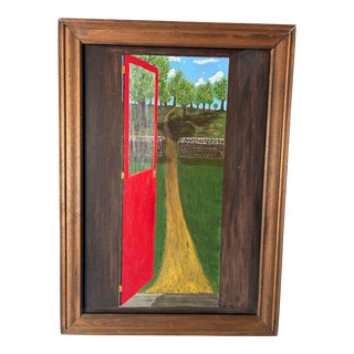 Vintage ‘The Red Door’ O/M Signed W. Schneider, Framed. For Sale