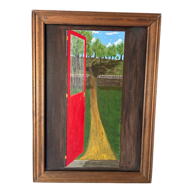 Vintage ‘The Red Door’ O/M Signed W. Schneider, Framed. For Sale