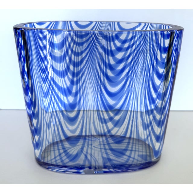 Vintage Cenedese Murano Blue "Fenicio" Feather Glass Vase Signed For Sale - Image 6 of 9