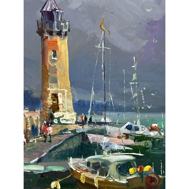 Oil Painting Ships Moored at the Lighthouse Yuriy Suprunchuk For Sale - Image 10 of 11