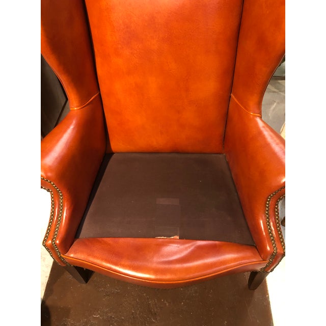 Vintage Style Orange Leather Arm Chair With Brass Tacks
