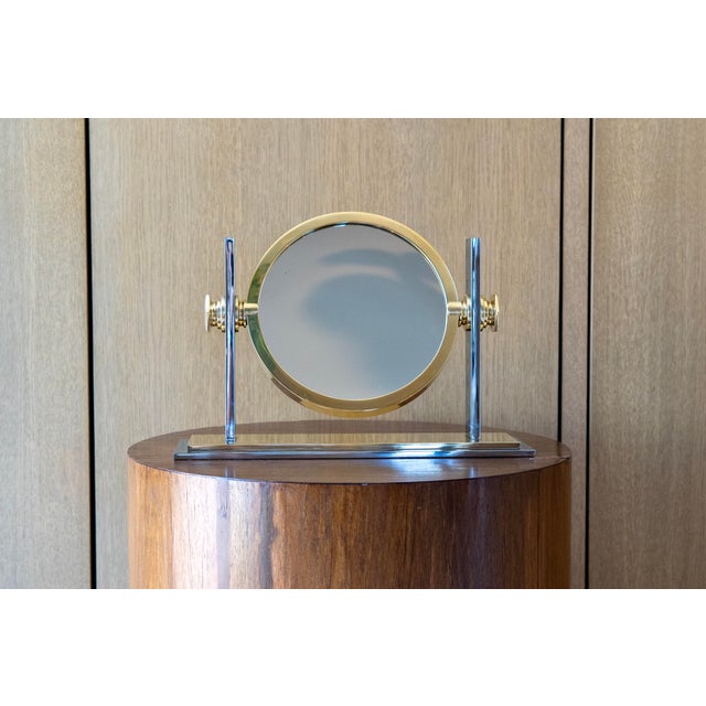 Karl Springer Karl Springer Tabletop Vanity Mirror in Nickel and Brass Circa 1980s For Sale - Image 4 of 12